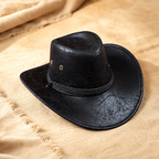 Faux Leather Cowboy Hat with Rolled Brim