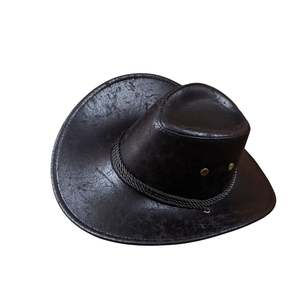 Faux Leather Cowboy Hat with Rolled Brim