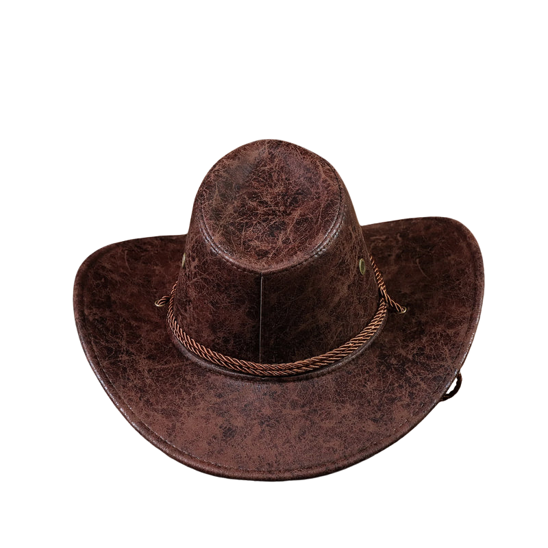 Faux Leather Cowboy Hat with Rolled Brim