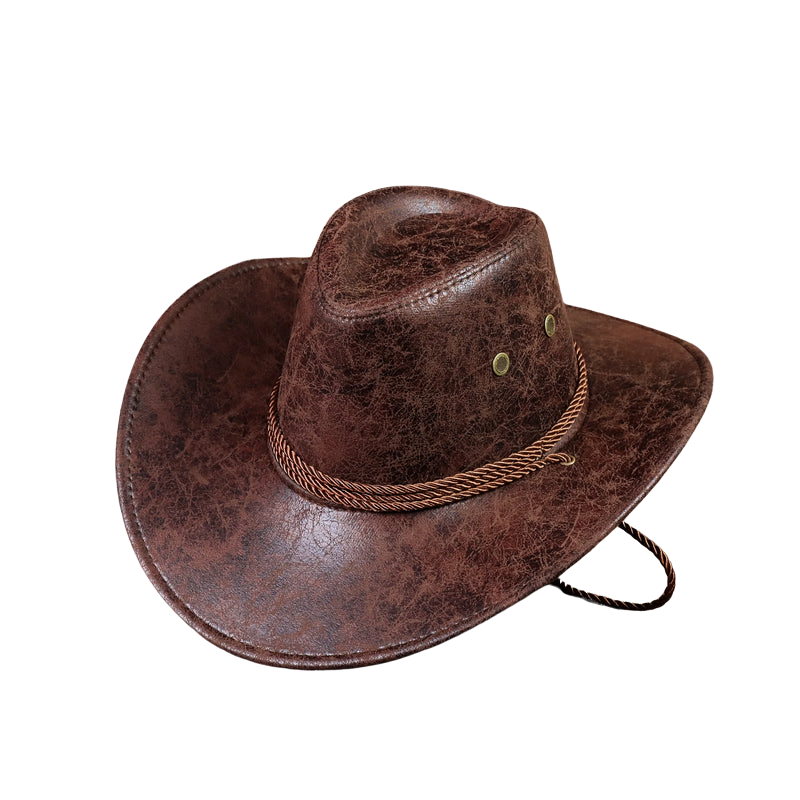 Faux Leather Cowboy Hat with Rolled Brim