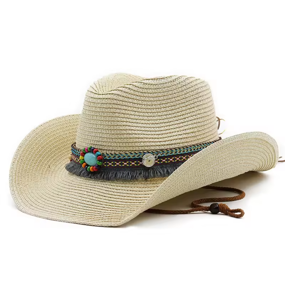 Straw Cowboy Hat with Beaded Band