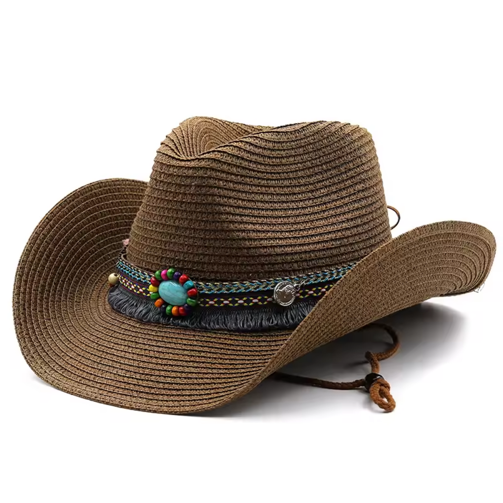 Straw Cowboy Hat with Beaded Band