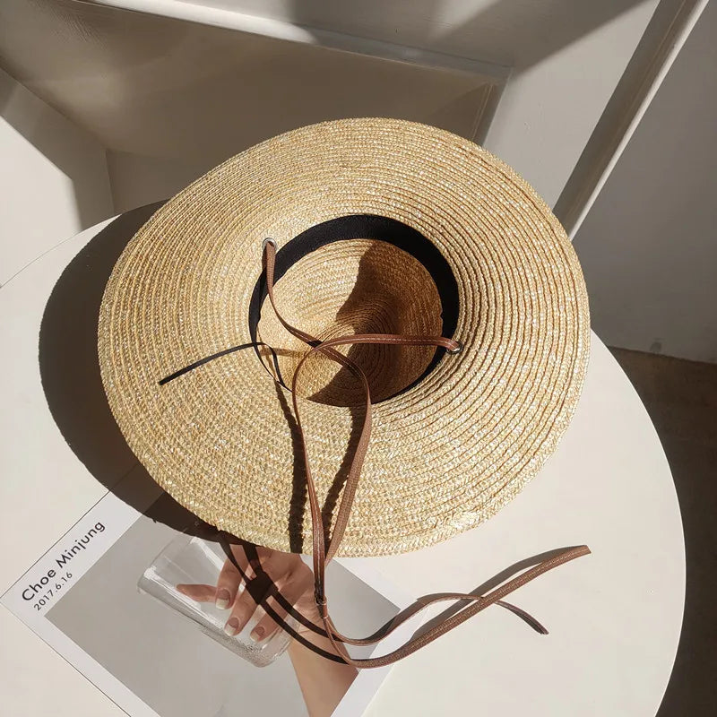 Selected Straw Sun Hat with Belt Trim, Wide Brim
