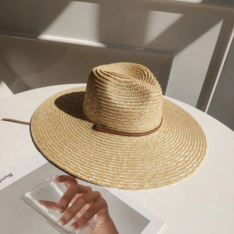 Selected Straw Sun Hat with Belt Trim, Wide Brim