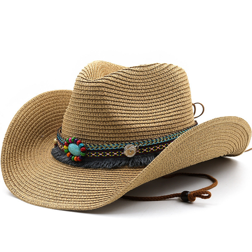 Straw Cowboy Hat with Beaded Band