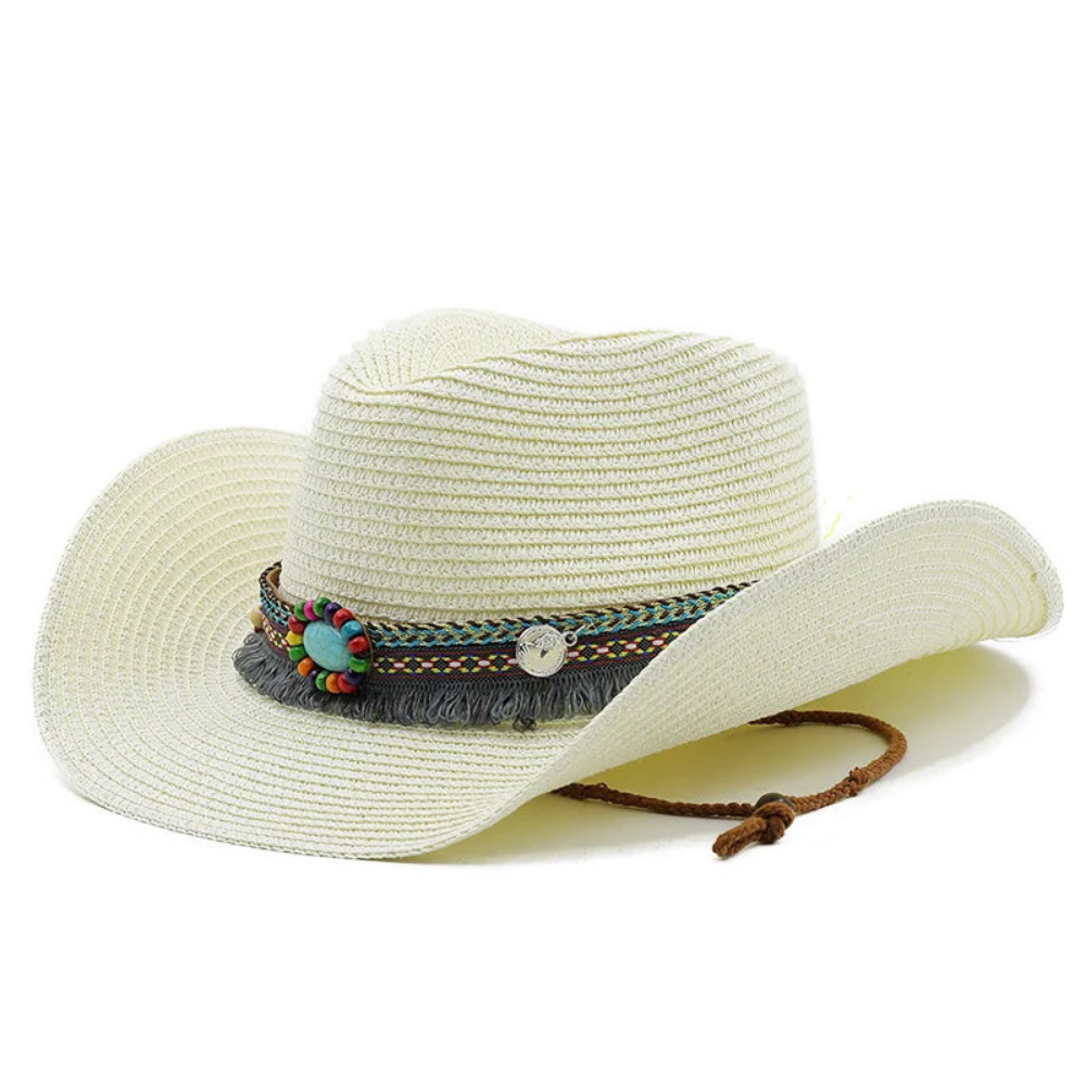 Straw Cowboy Hat with Beaded Band