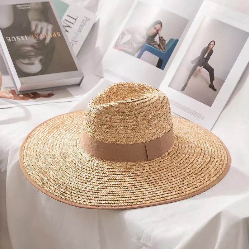 Selected Straw Sun Hat with Belt Trim, Wide Brim