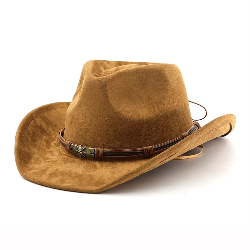 Chosen Faux Suede Western Hat with Rolled Brim