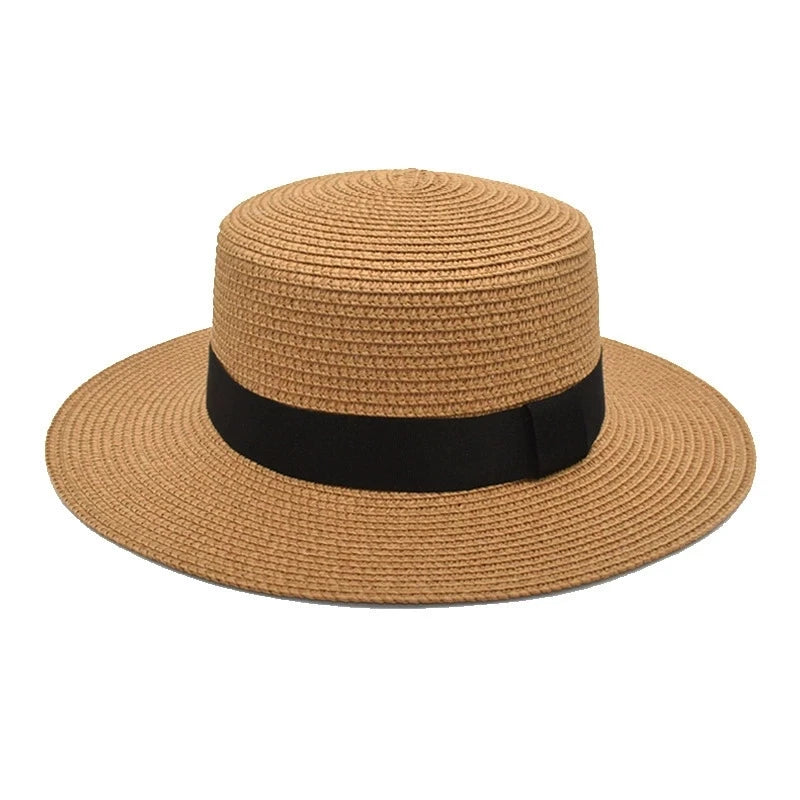 Considered Woven Straw Sun Hat, Flat Wide Brim