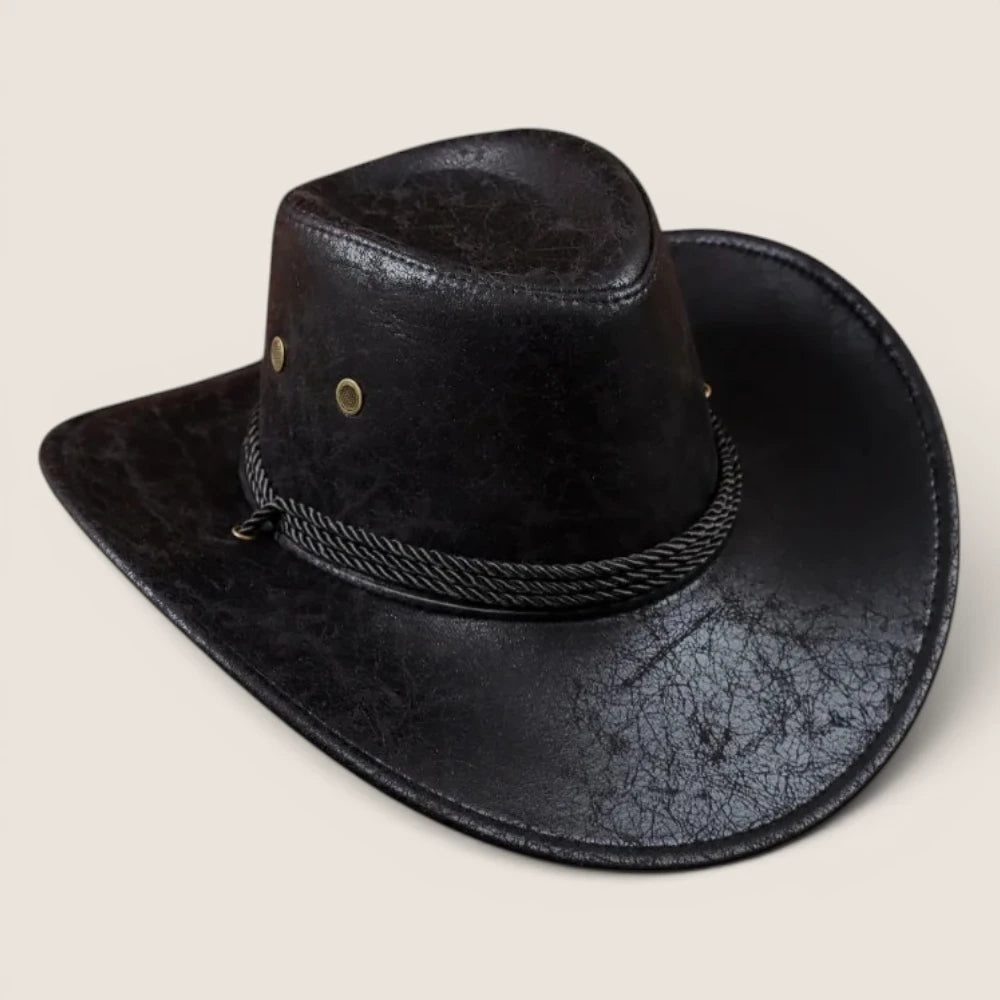 atelierbrim faux leather cowboy hat with rolled brim, Black