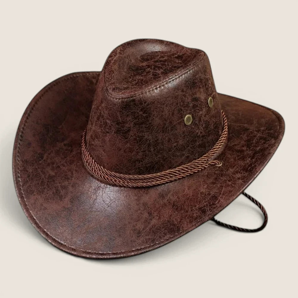 atelierbrim faux leather cowboy hat with rolled brim, Brown