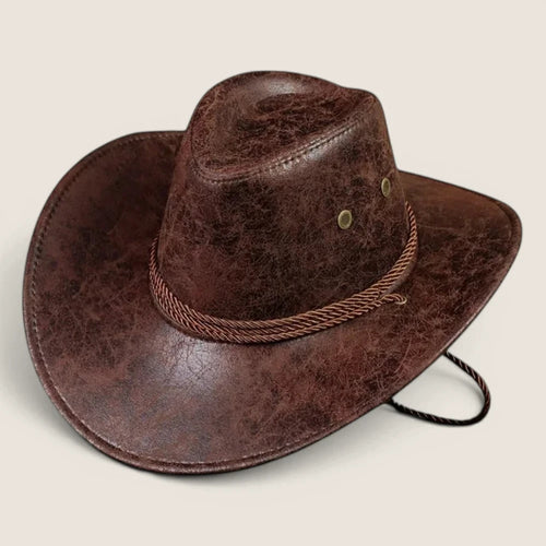 atelierbrim faux leather cowboy hat with rolled brim, Brown