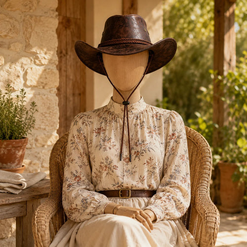 Faux Leather Cowboy Hat with Rolled Brim