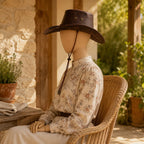 Faux Leather Cowboy Hat with Rolled Brim