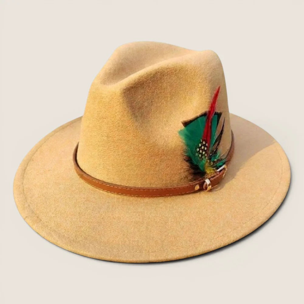 atelierbrim faux suede fedora hat, wide brim, Camel Tan
