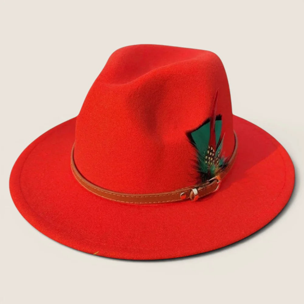 atelierbrim faux suede fedora hat, wide brim, Red