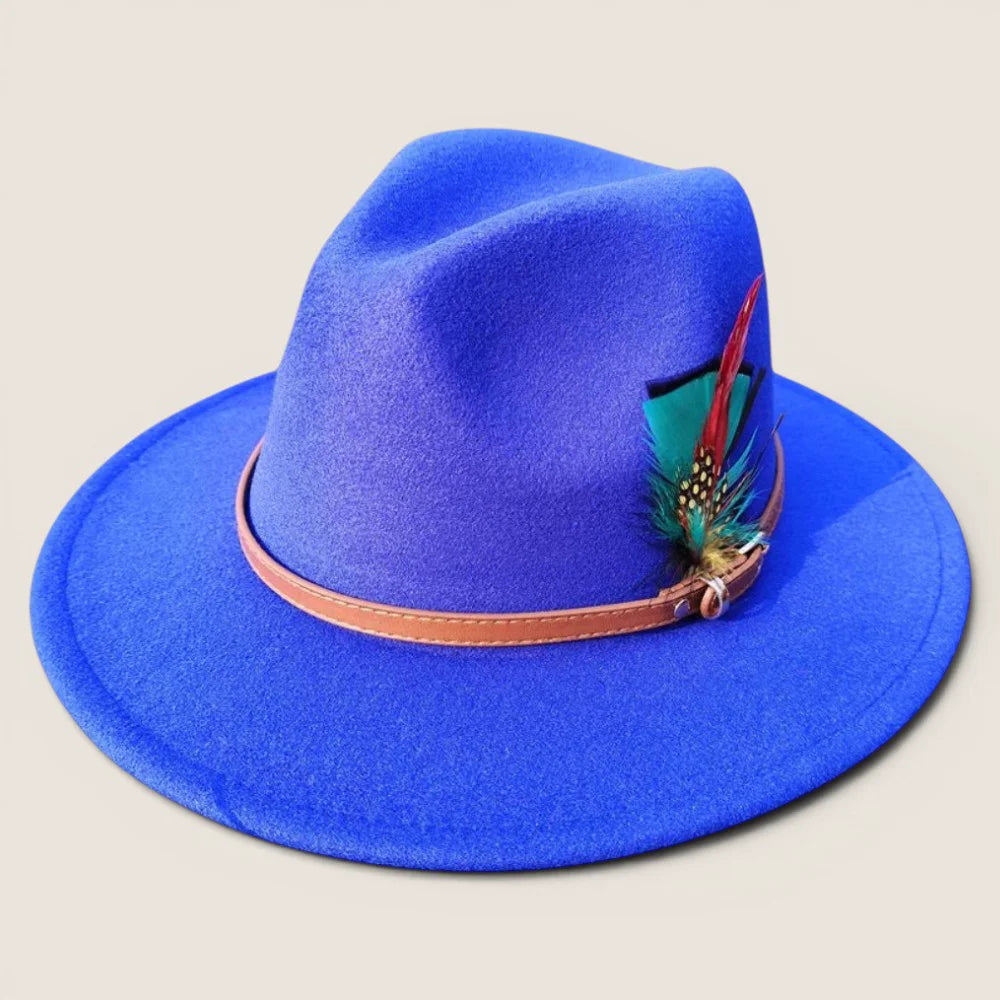 atelierbrim faux suede fedora hat, wide brim, Royal Blue
