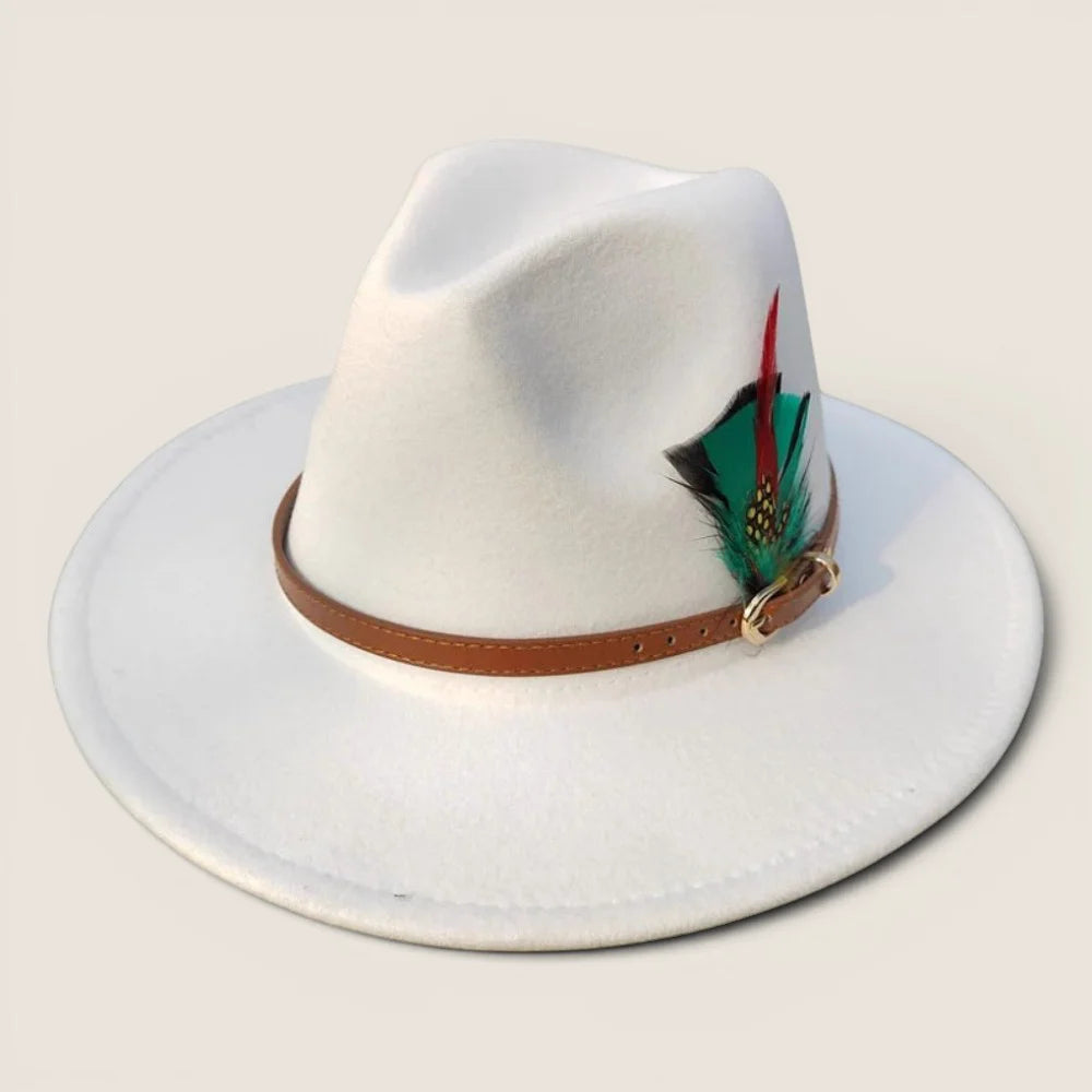 atelierbrim faux suede fedora hat, wide brim, White