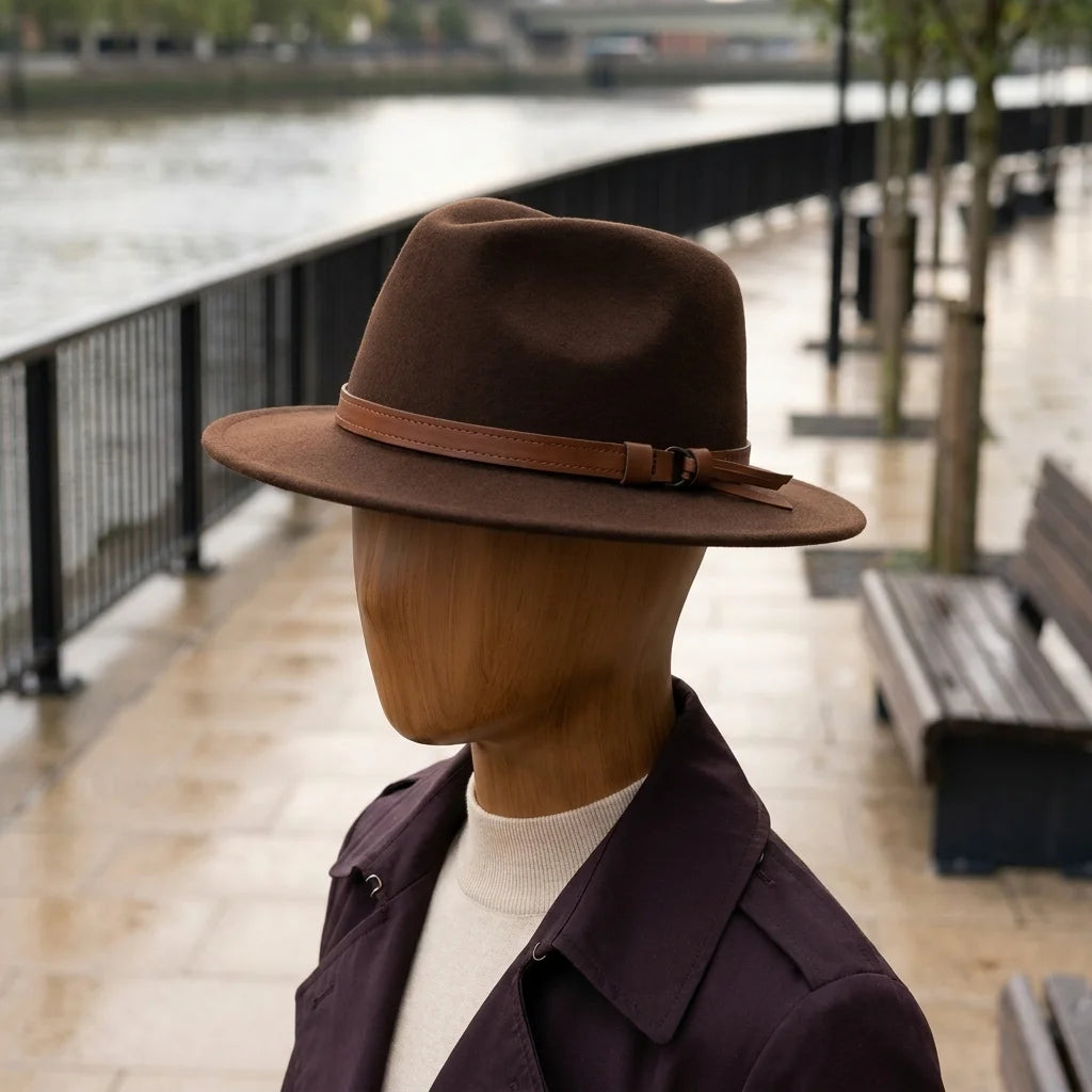 Felt Fedora Hat, Wide Curled Brim
