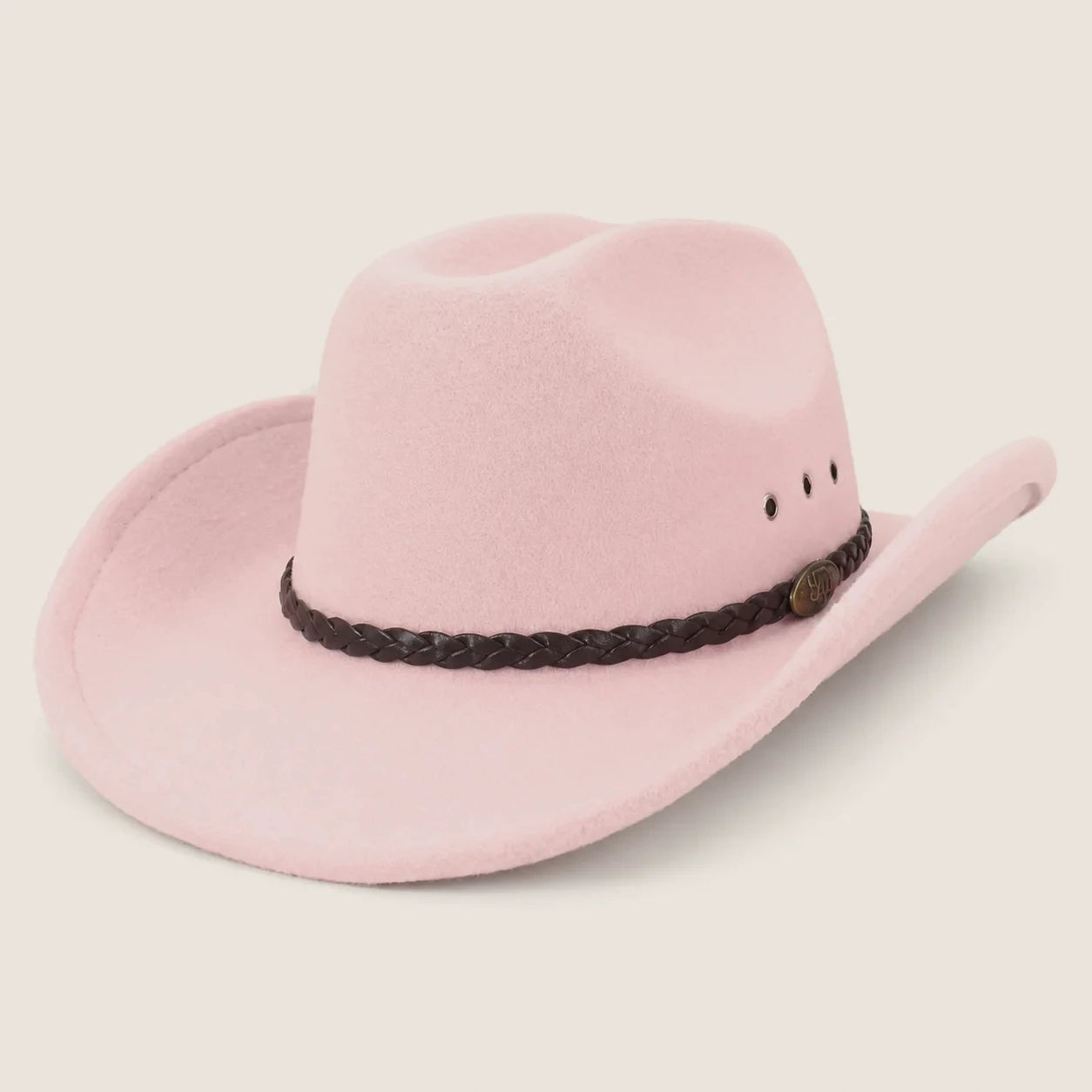 atelierbrim felt cowboy hat with structured crown, Blush Pink