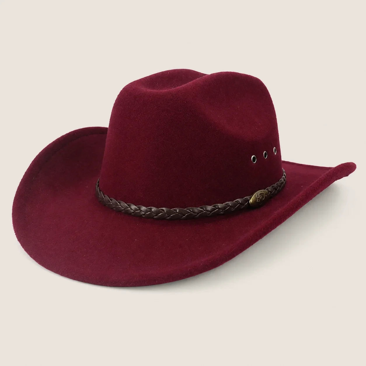 atelierbrim felt cowboy hat with structured crown, Burgundy
