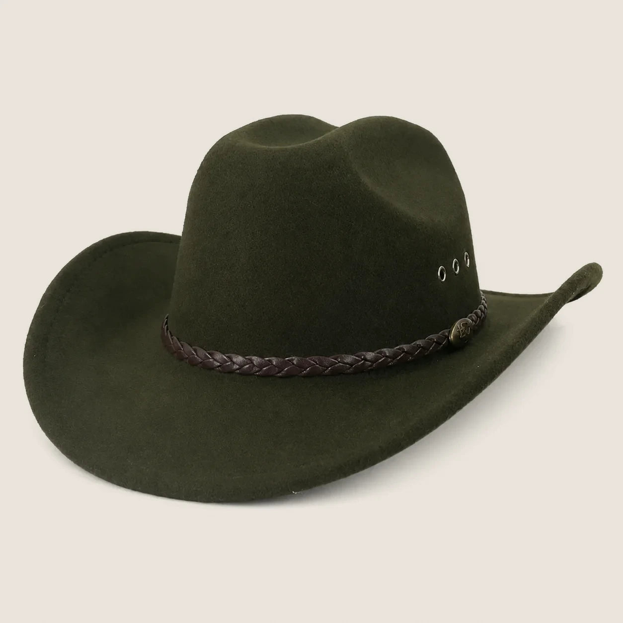 atelierbrim felt cowboy hat with structured crown, Olive Green
