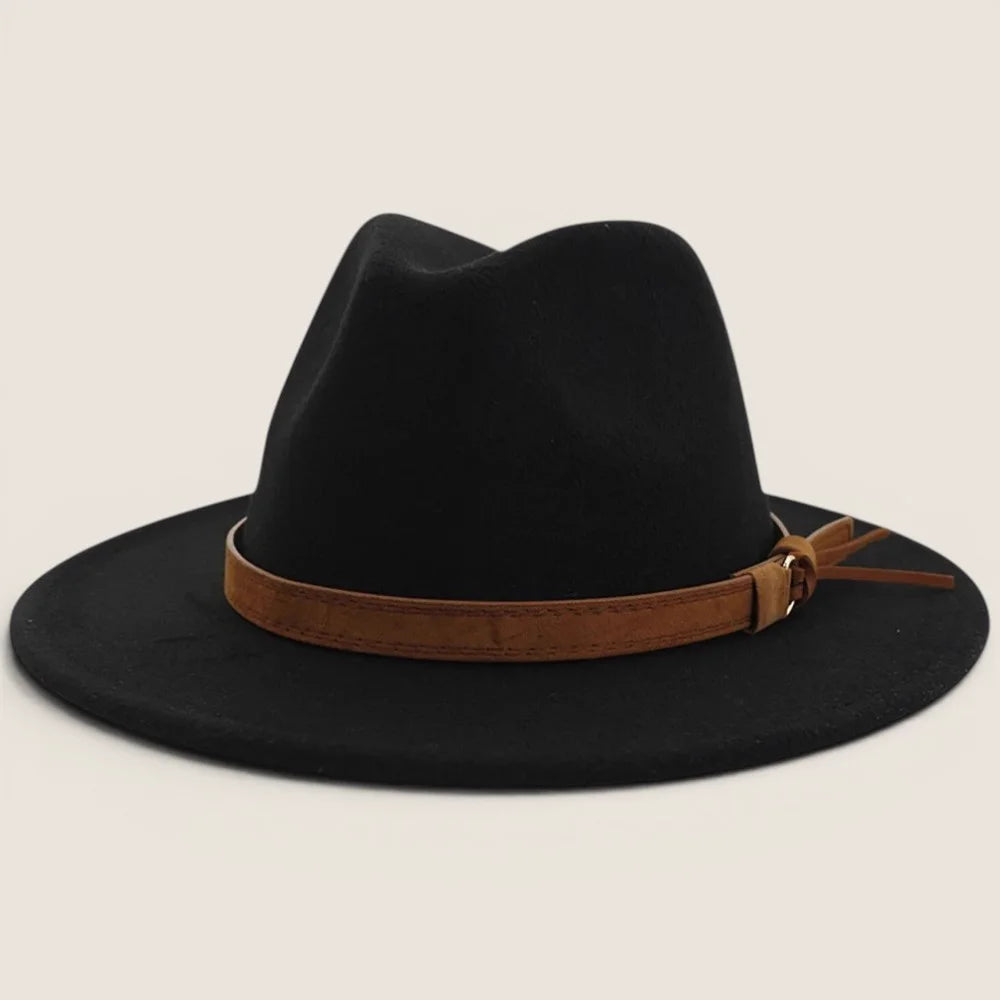 atelierbrim felt fedora hat, wide curled brim, Black