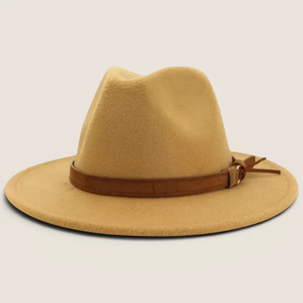 atelierbrim felt fedora hat, wide curled brim, Camel Tan