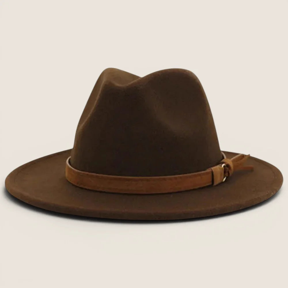 atelierbrim felt fedora hat, wide curled brim, Chocolate Brown