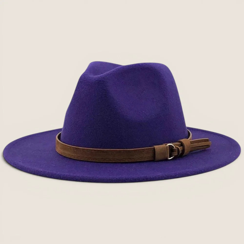atelierbrim felt fedora hat, wide curled brim, Purple