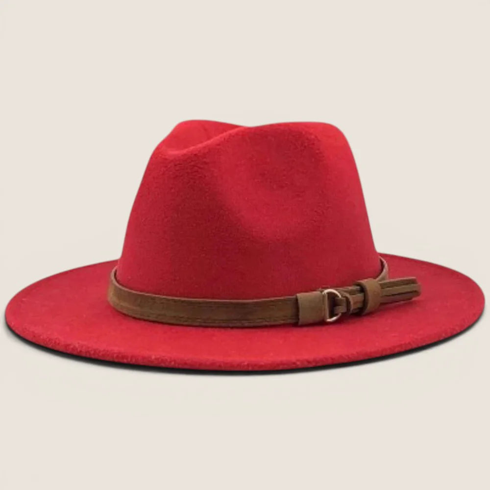 atelierbrim felt fedora hat, wide curled brim, Red