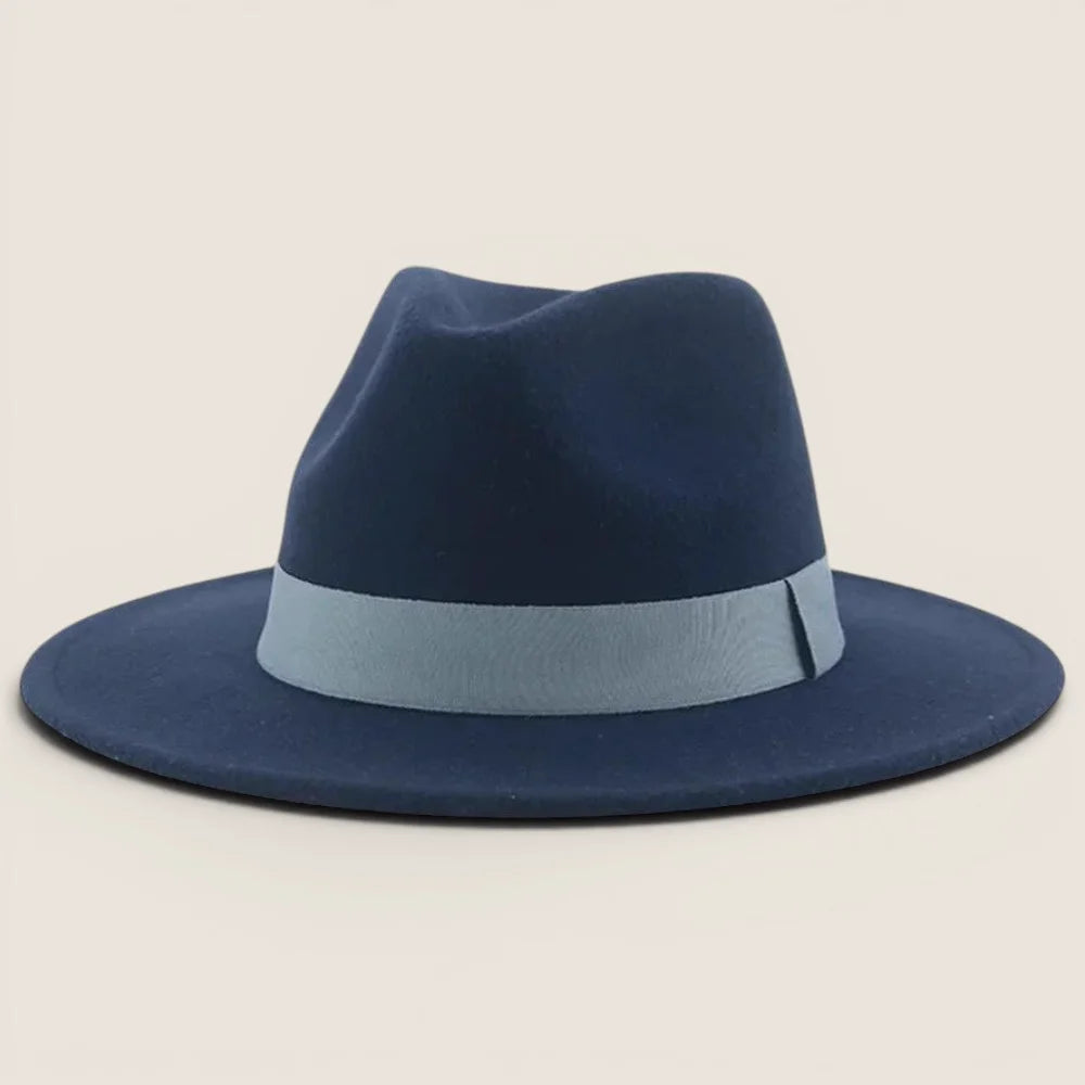atelierbrim grosgrain-band felt fedora hat, Navy Blue