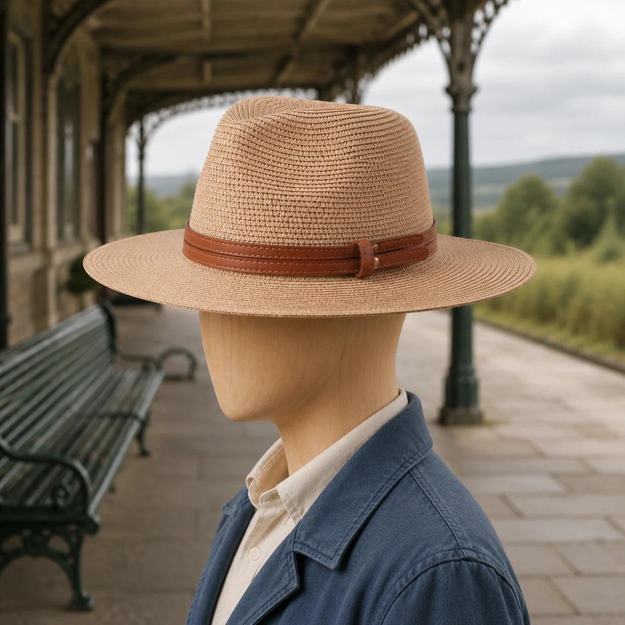 Wide-Brim Straw Hat, Pinched Crown