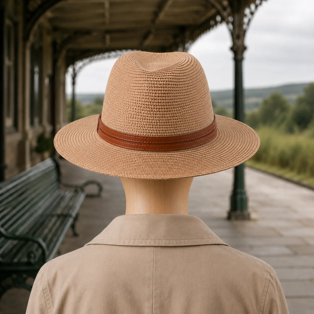 Wide-Brim Straw Hat, Pinched Crown
