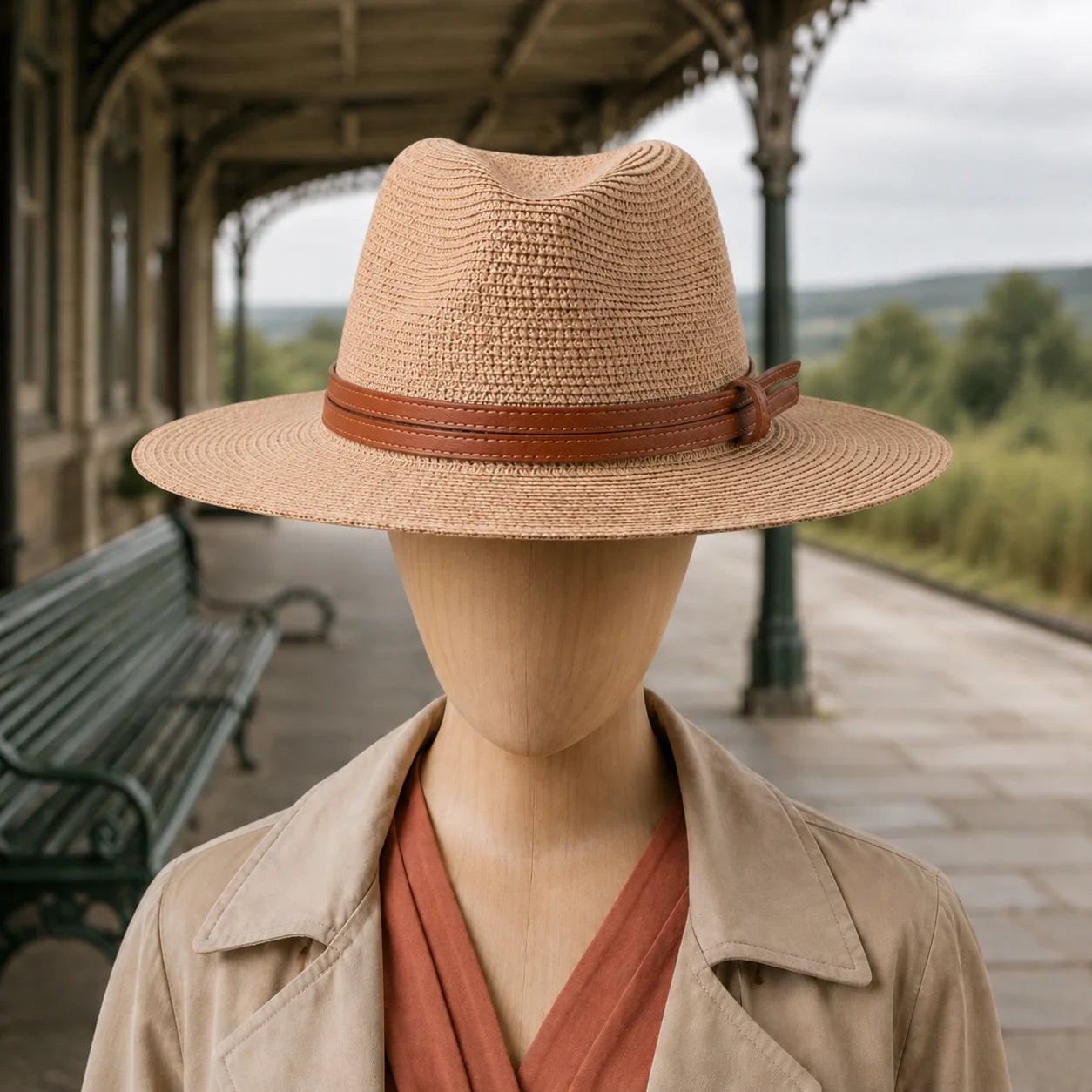 Wide-Brim Straw Hat, Pinched Crown