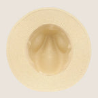 atelierbrim wide-brim straw hat, pinched crown, Light Beige with Tan Band