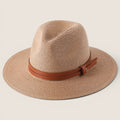 atelierbrim wide-brim straw hat, pinched crown, Natural Beige with Tan Band